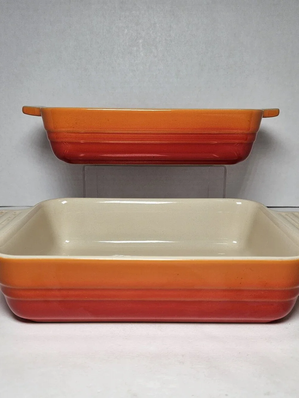 Le Creuset Flame Volcanic Set of 2 Stoneware Rectangular Casserole Dishes 16oz